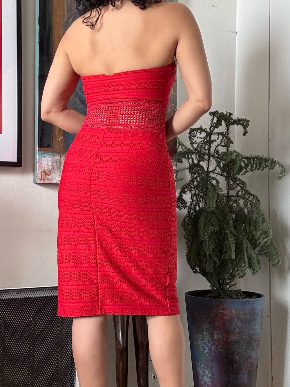 🇧🇷 Red Midi Dress with High Neck Size S, Made in Brazil - Picture 13 of 17